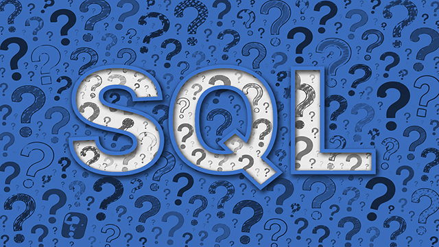 SQL written over a background of question marks